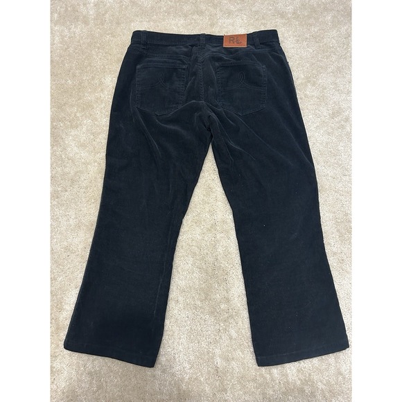 Ralph Lauren Sport Corduroy Pants Womens 10 Black Straight Leg Preppy Logo - Picture 2 of 9